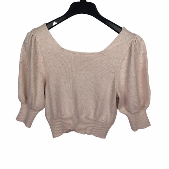 BCBGeneration Pink Short Puff Sleeve Cropped Sweater Scoop Neck Womens Medium M - Picture 5 of 6